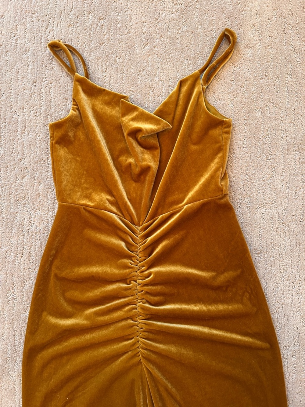 Zara Gold Velvet Ruched Maxi Slip Dress - Picture 4 of 6
